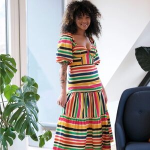 Farm Rio Rainbow Striped Midi Dress (brand new with tags)